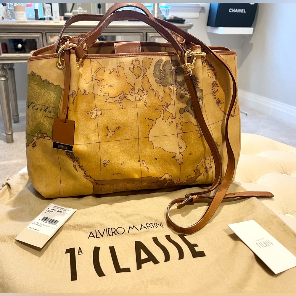 Alviero Martini La Classe Geo-Printed Large Canvas Handbag w/dust bag